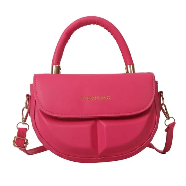 Faux Leather Top Handle Flap Crossbody Bag