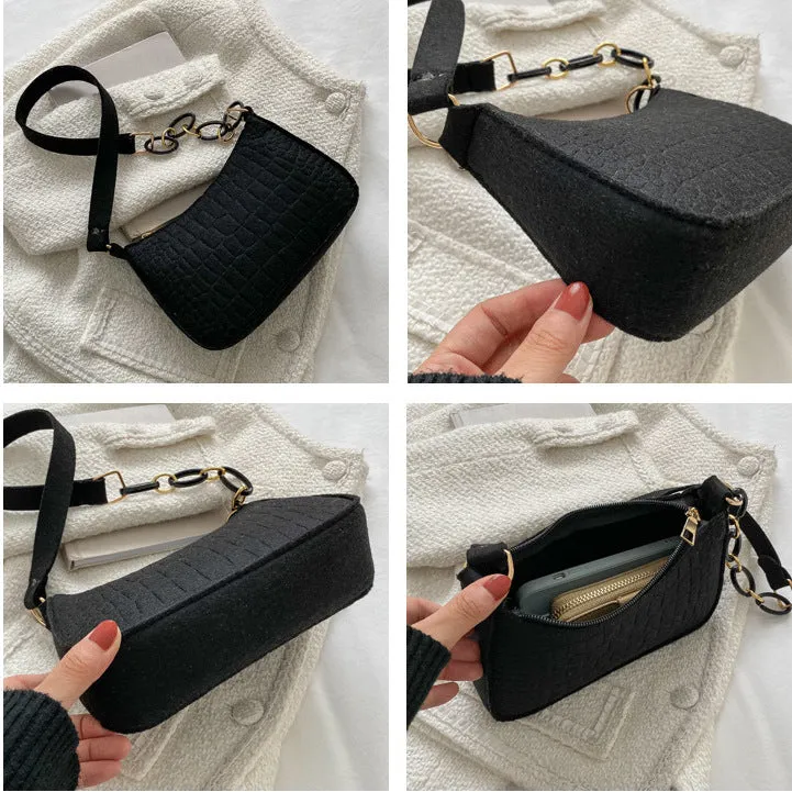 Felt Shoulder Women's Fashion Handbag Crescent Saddle Bag