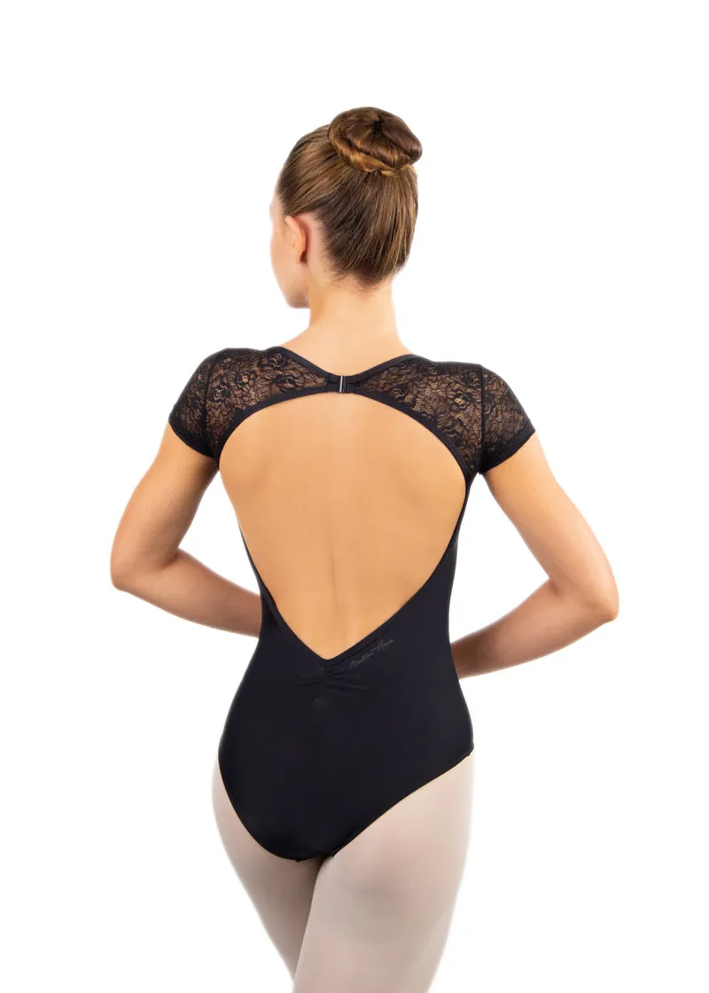 Fosette Lace Cap Sleeve Leotard (Noir)
