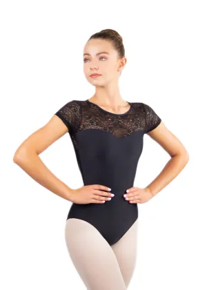 Fosette Lace Cap Sleeve Leotard (Noir)