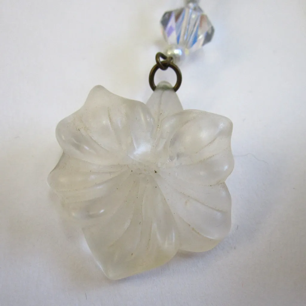 Frosted Lucite Plastic Hibiscus Floral Drop Pierced Earrings