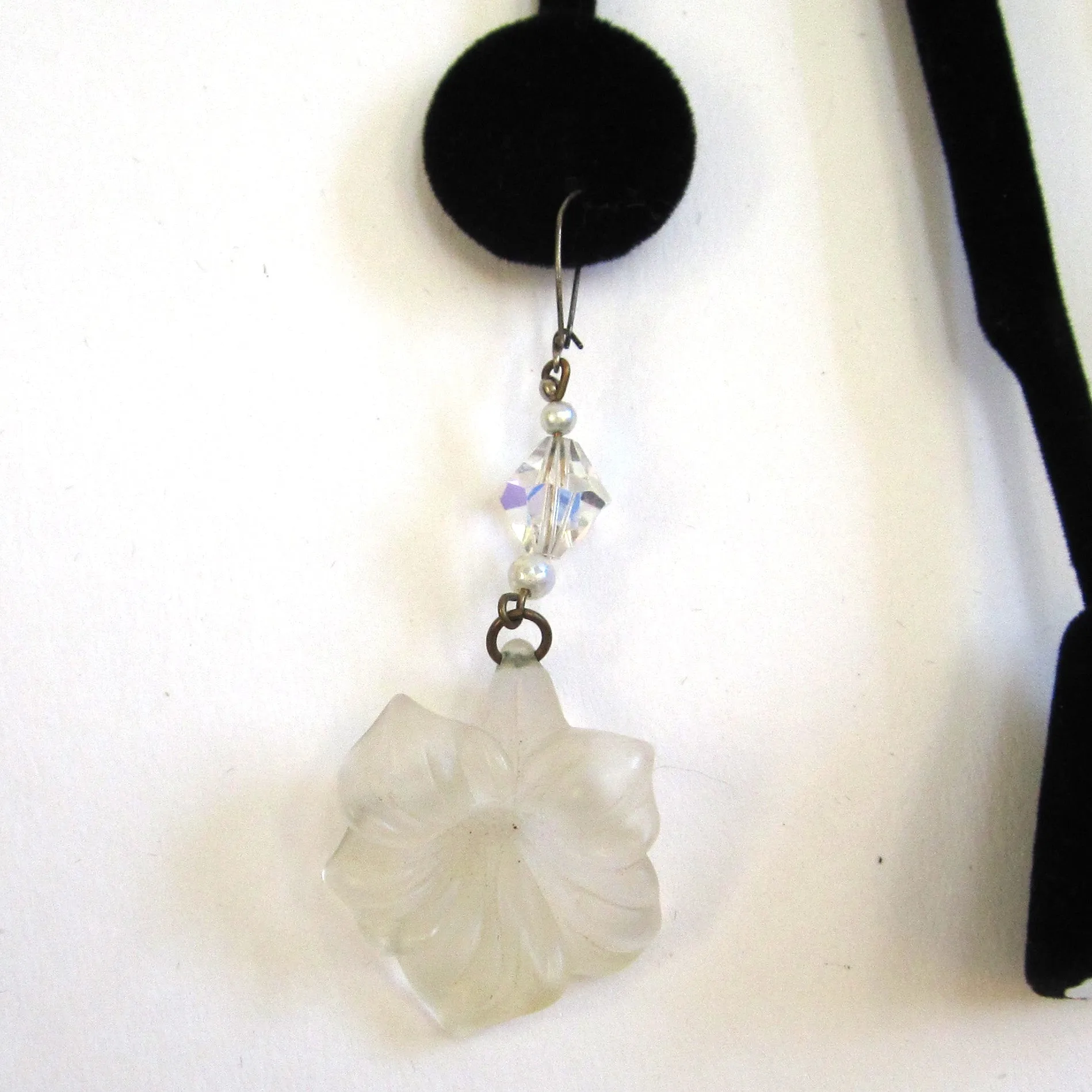 Frosted Lucite Plastic Hibiscus Floral Drop Pierced Earrings