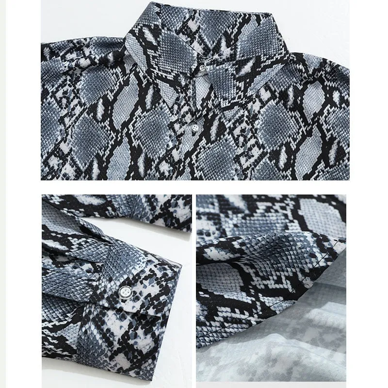 Full  Monochrome Snakeskin Print Men Shirt