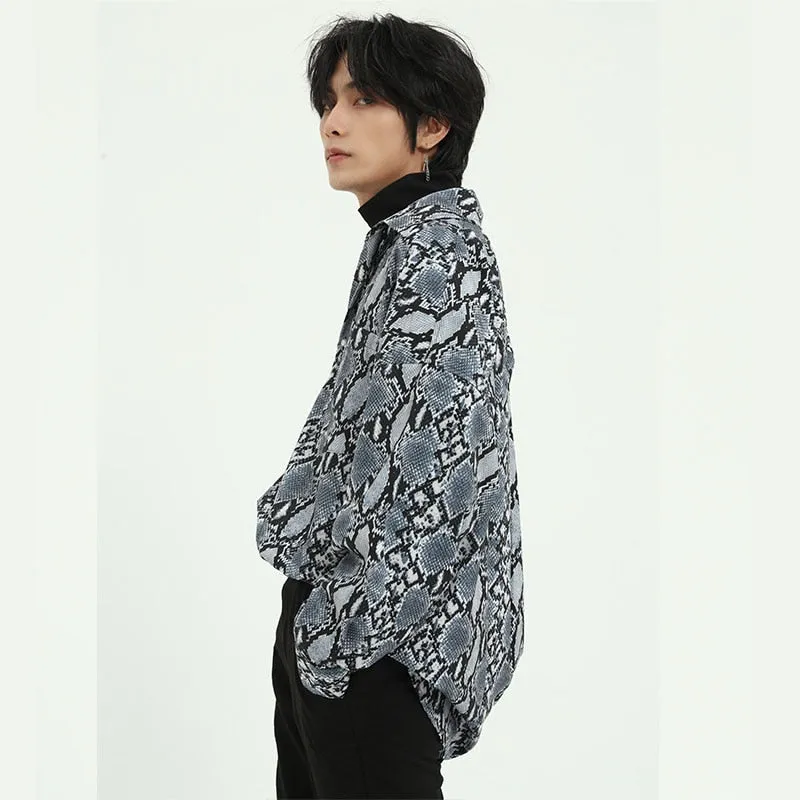 Full  Monochrome Snakeskin Print Men Shirt