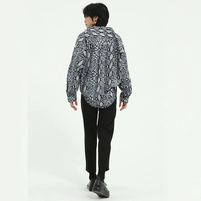Full  Monochrome Snakeskin Print Men Shirt