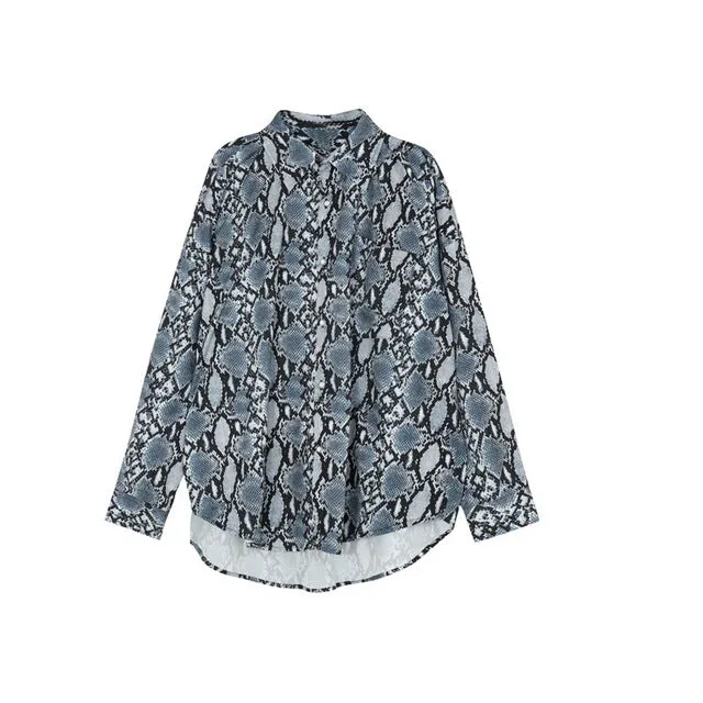 Full  Monochrome Snakeskin Print Men Shirt