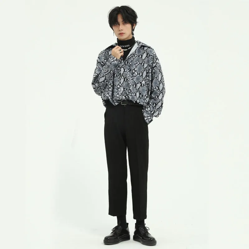 Full  Monochrome Snakeskin Print Men Shirt