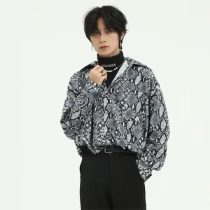 Full  Monochrome Snakeskin Print Men Shirt