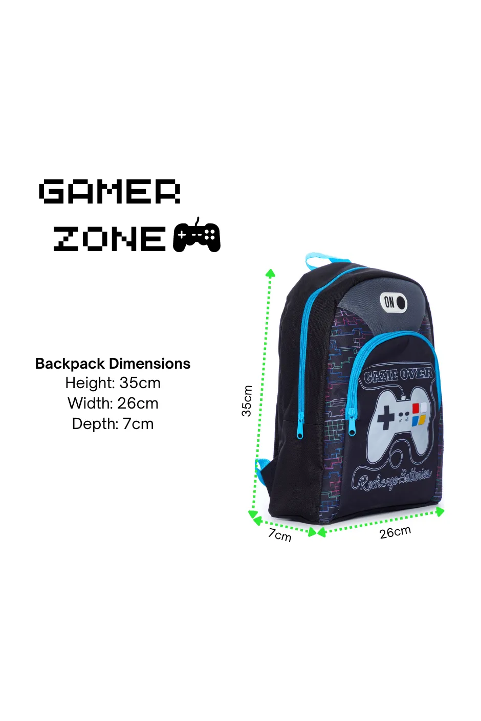 Game Over Recharge Batteries School Bag, Kids Boys Gamer Backpack