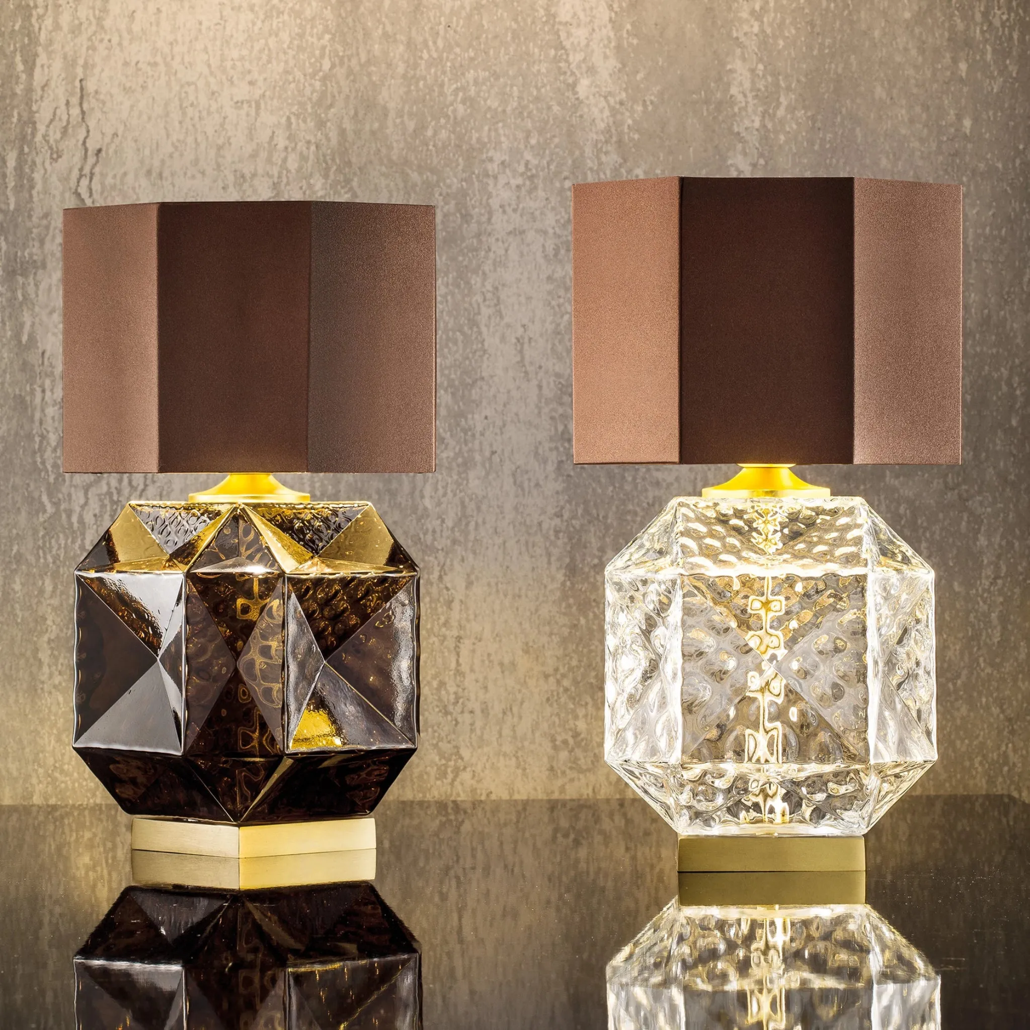 Geometric Hand Blown Murano Glass Table Lamp With Shade