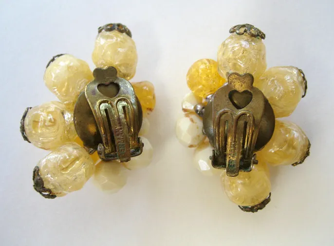 German Yellow and Peach Plastic Clip Earrings