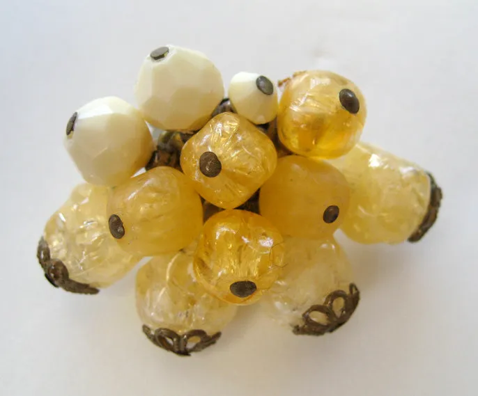 German Yellow and Peach Plastic Clip Earrings