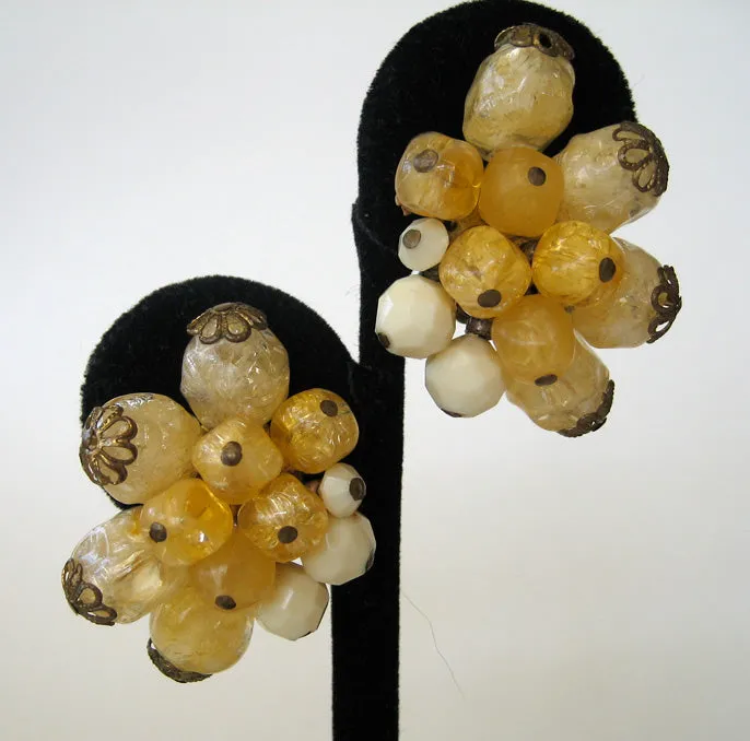 German Yellow and Peach Plastic Clip Earrings