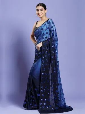 Glamours Navy Blue Crepe Saree with Dazzling Sequins