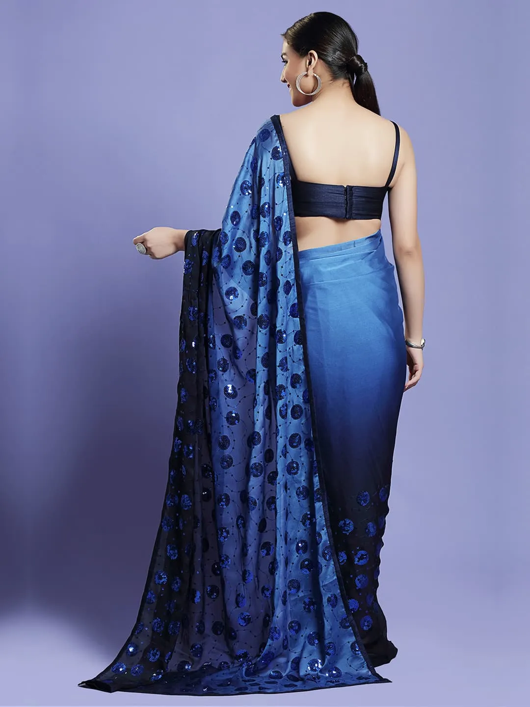 Glamours Navy Blue Crepe Saree with Dazzling Sequins
