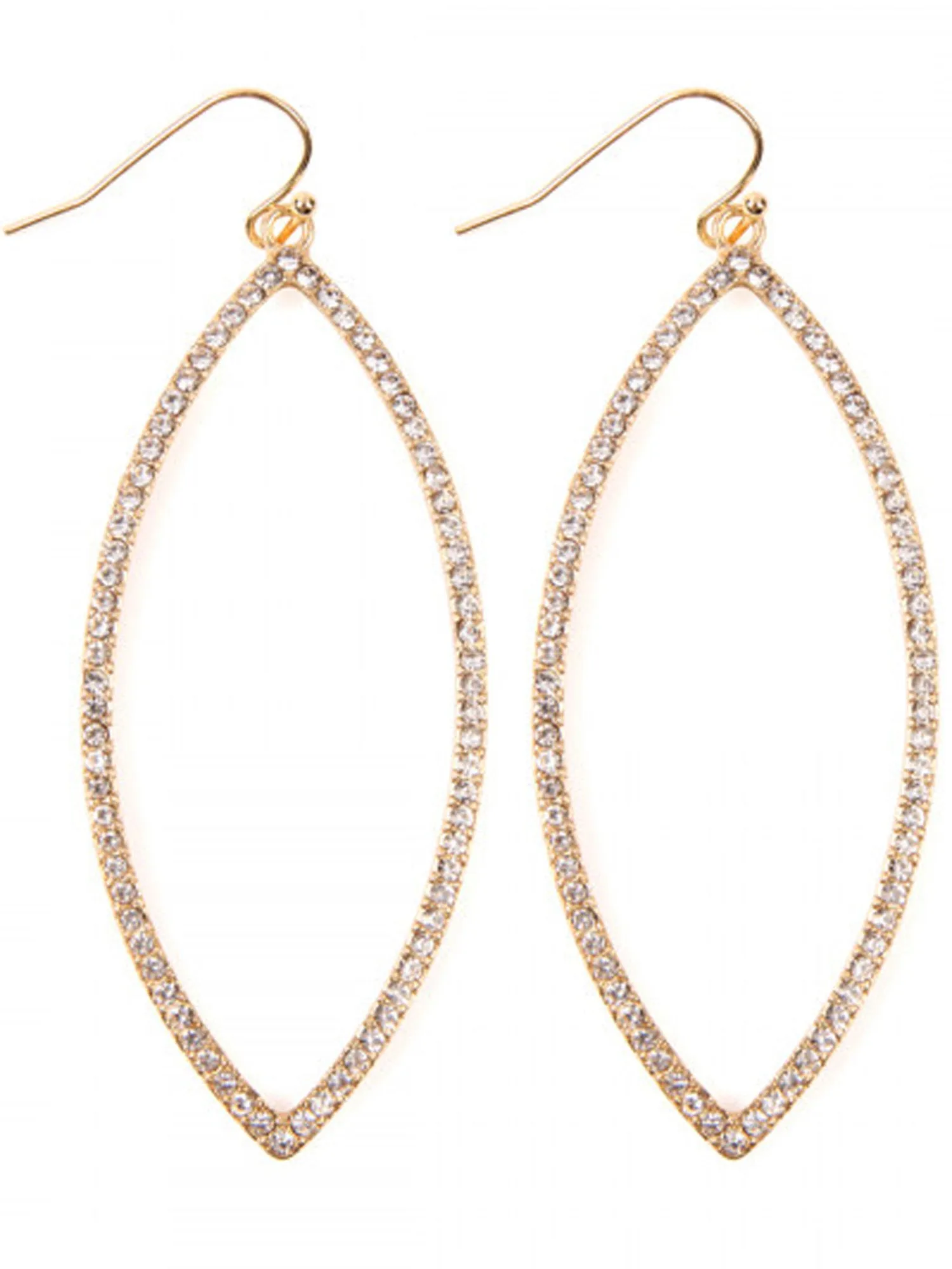 Gold Oval Open Marquise With Clear Rhinestones Hook Earrings