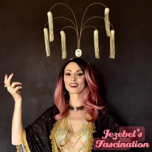 Golden Crystal Fountain Chandelier Headdress, Ethereal Sci Fi Empress Alien Oracle Queen Majestic Crown, Princess Headpiece Futuristic Costume, Burlesque Goddess Rave Headpiece, Space Mardi Gras Carnival Show Girl Drag Cosplay