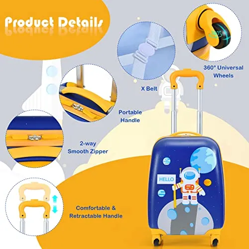 Goplus 2PC Kids, Carry On Lightweight Spinner Suitcases, Astronaut