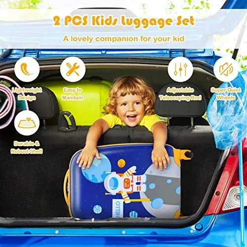 Goplus 2PC Kids, Carry On Lightweight Spinner Suitcases, Astronaut