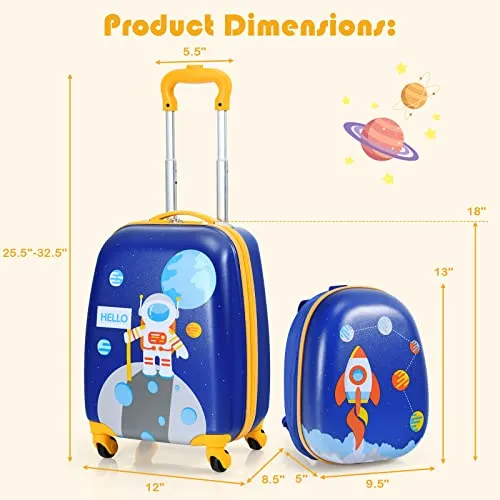 Goplus 2PC Kids, Carry On Lightweight Spinner Suitcases, Astronaut
