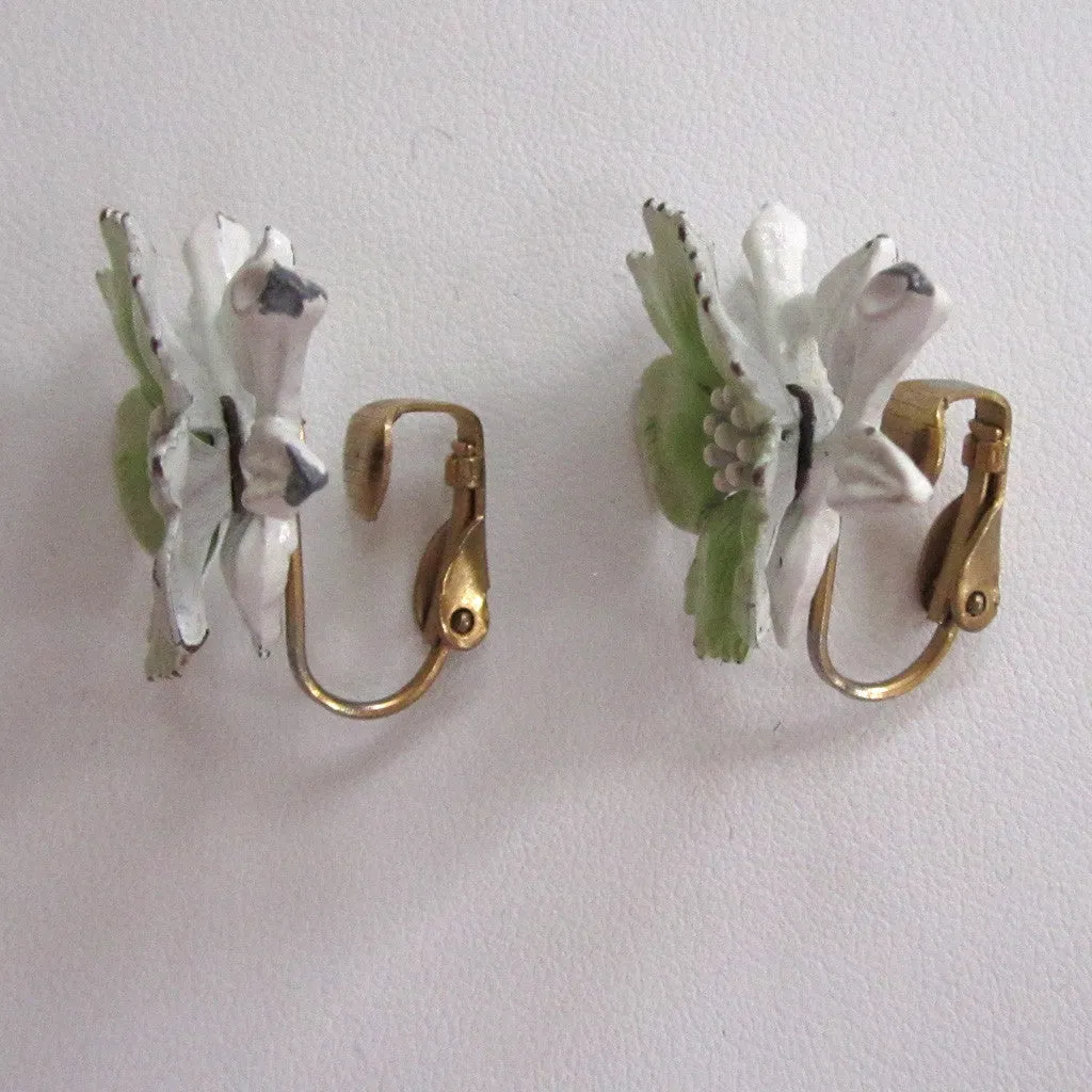 Green Enamel Floral Earrings