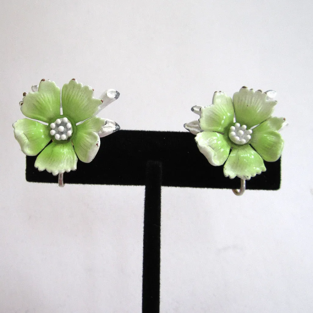 Green Enamel Floral Earrings