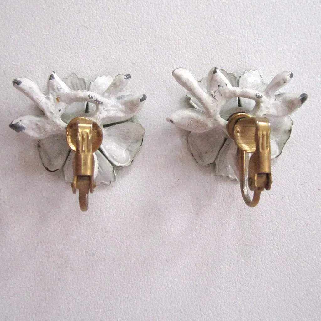 Green Enamel Floral Earrings