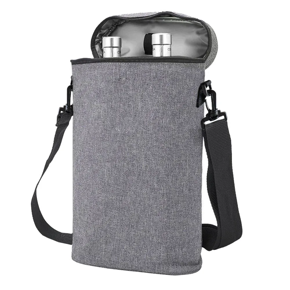 Grey Adjustable Insulated Dual Wine Cooler Carrier | 1.5L, 300D