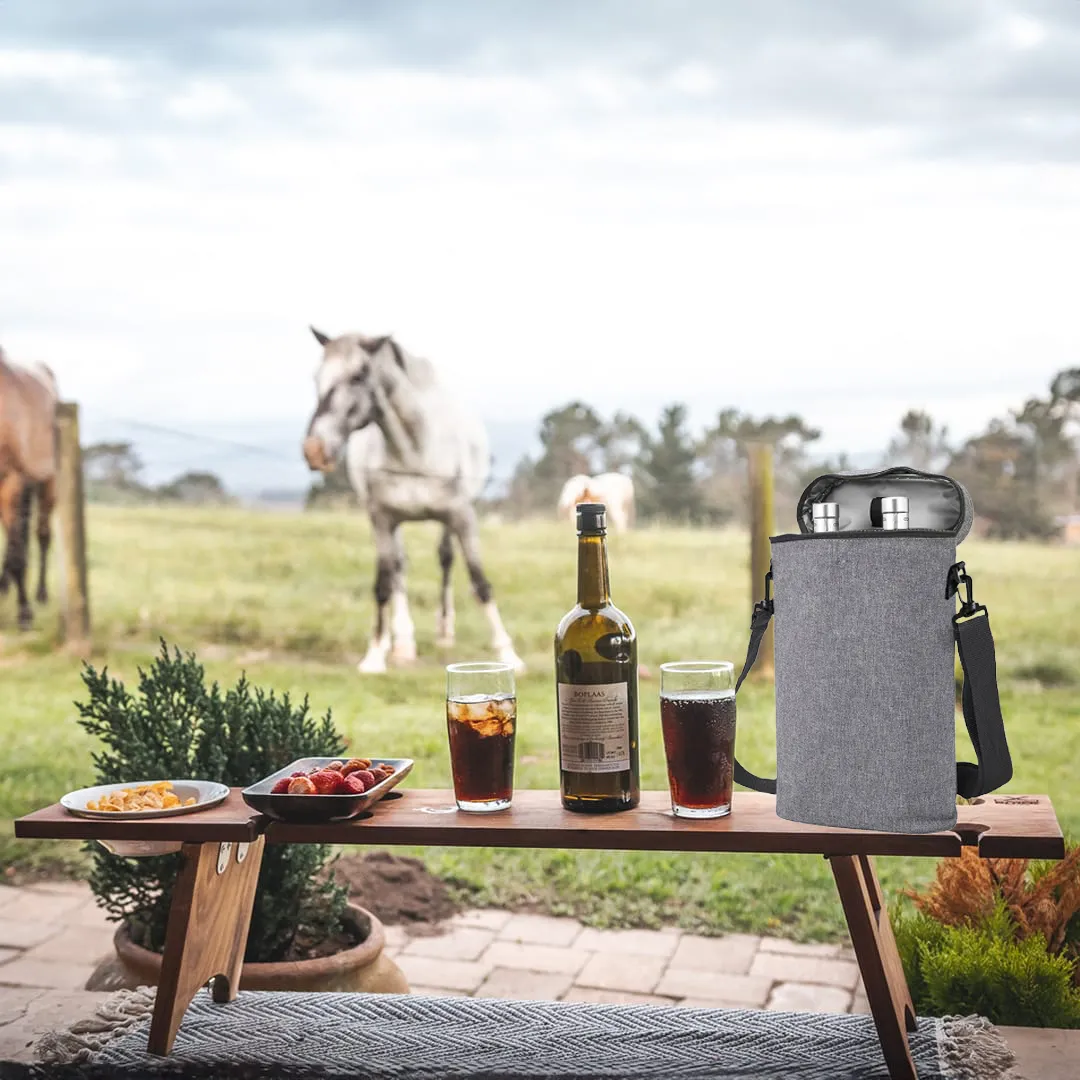 Grey Adjustable Insulated Dual Wine Cooler Carrier | 1.5L, 300D