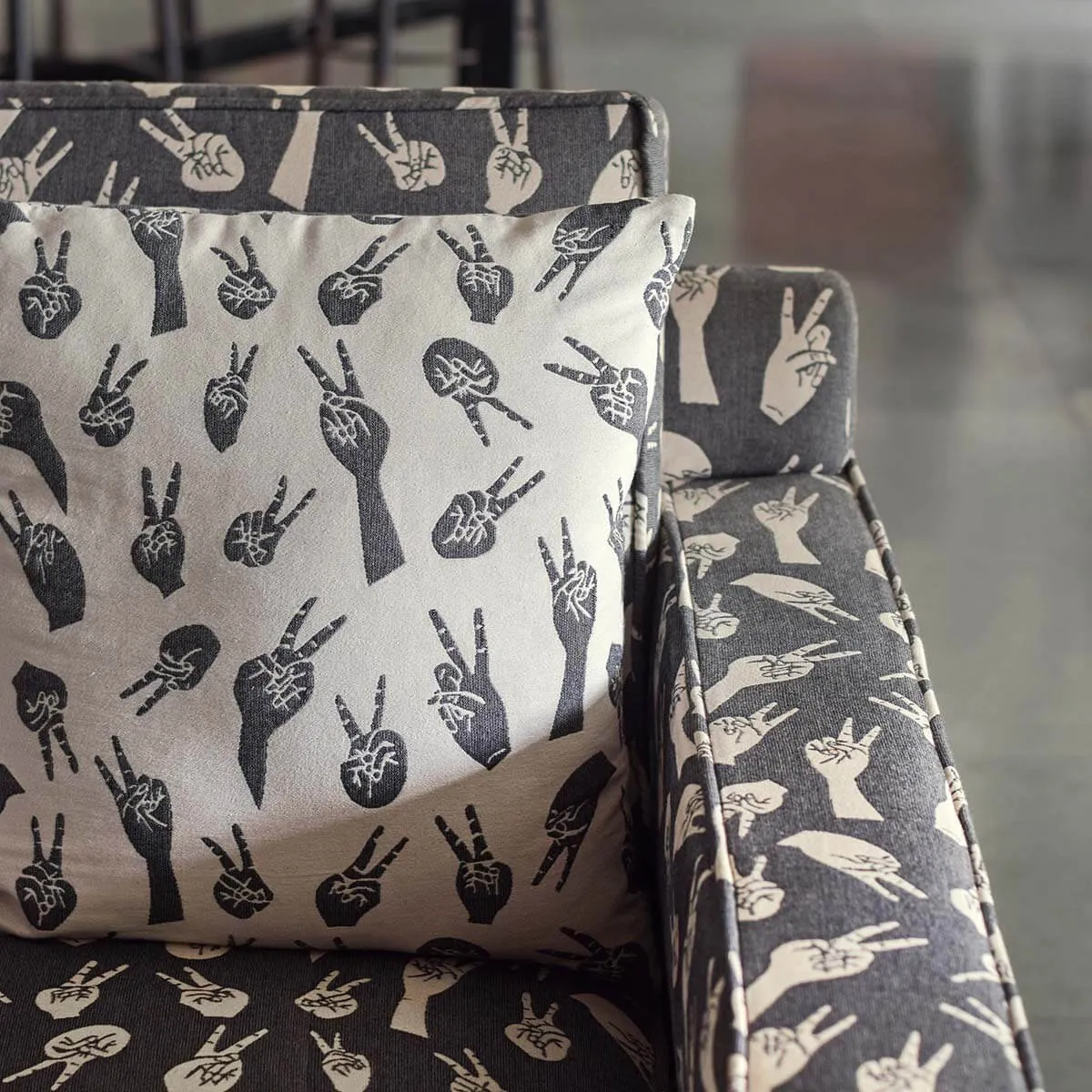 Grey Peace Hands Woven Cushion Cover