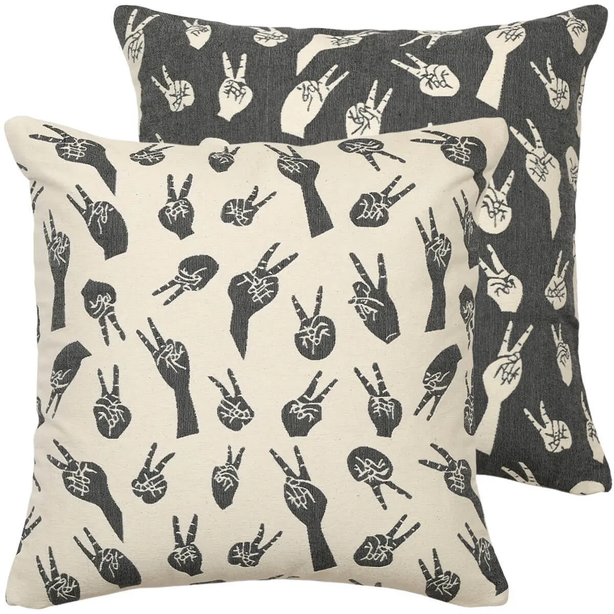 Grey Peace Hands Woven Cushion Cover