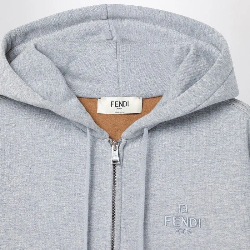 GREY SWEATSHIRT WITH ZIP IN FLEECE COTTON