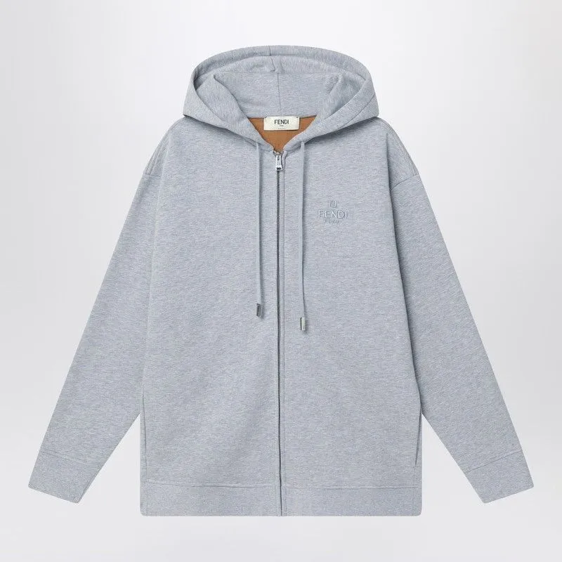 GREY SWEATSHIRT WITH ZIP IN FLEECE COTTON