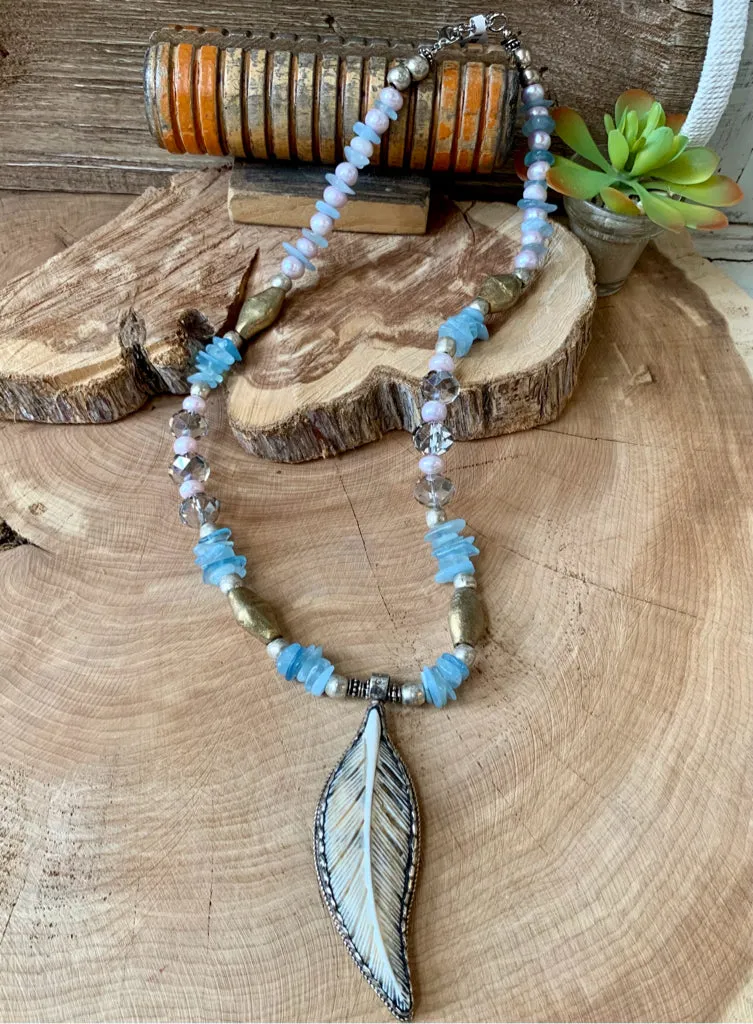 Handmade Hand Carved Feather Necklace