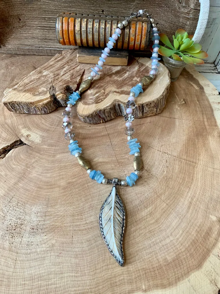 Handmade Hand Carved Feather Necklace