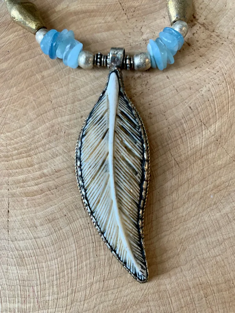Handmade Hand Carved Feather Necklace