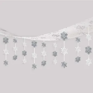 Hanging White & Silver Snowflake Ceiling Decoration, 12 x 10 Inches, 1 Count