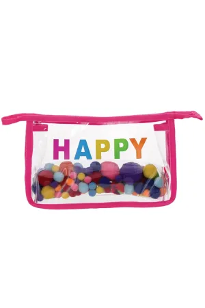 Happy Cosmetic Bag with Pom Poms