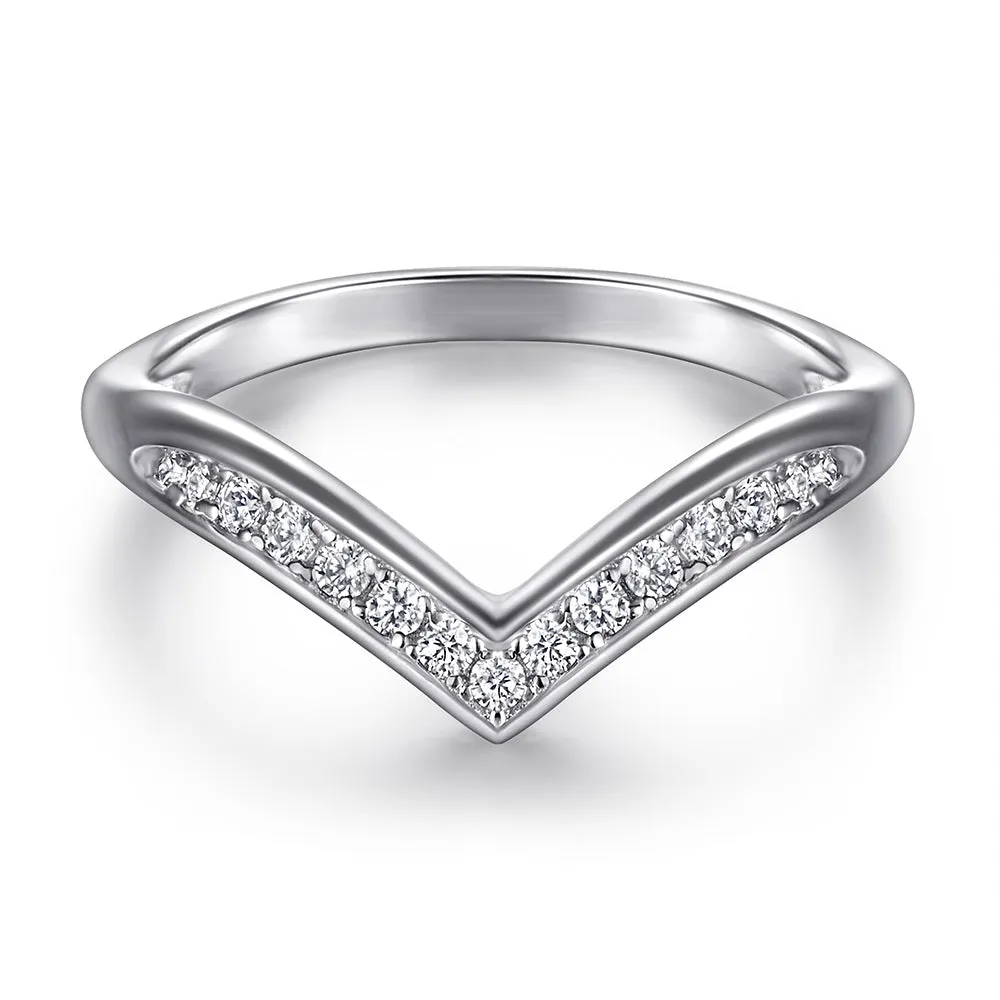 Heart-shaped Zircon V-shape Silver Ring Set for Women