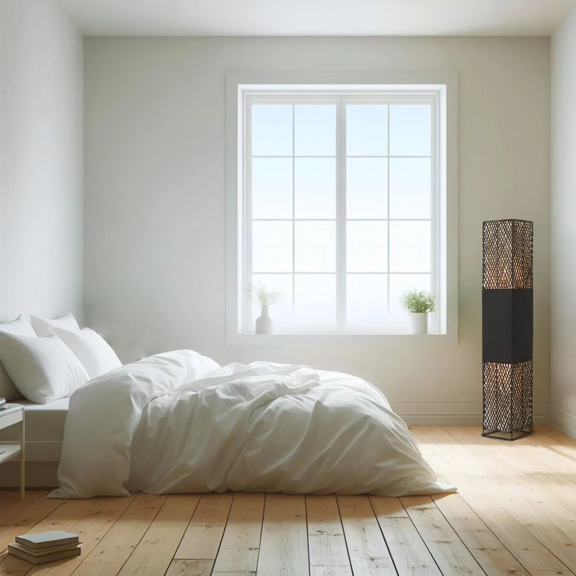 Heliolux Black Paper Rope and Linen Modern Costal Floor Lamp