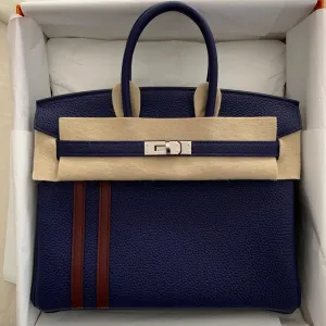 Hermès Birkin Limited Edition 25 Bleu Encre/Bordeaux Officier Togo Palladium Hardware PHW