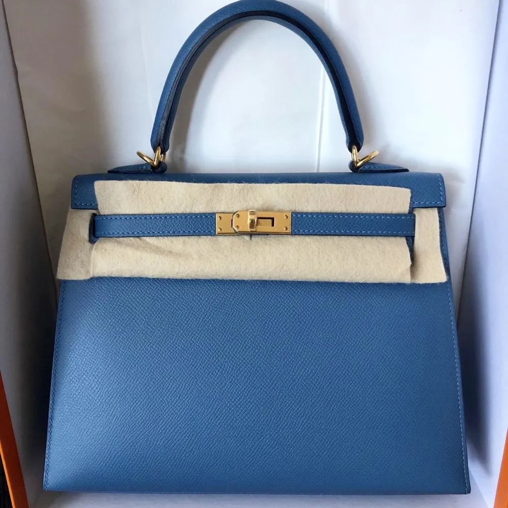 Hermès Kelly 25 Bleu Azur Sellier Epsom Gold Hardware GHW