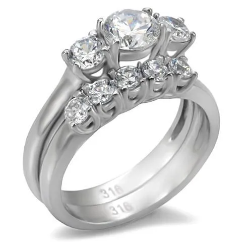 High polished (no plating) Stainless Steel Ring with AAA Grade CZ in Clear for Women Style TK098