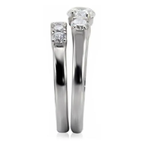 High polished (no plating) Stainless Steel Ring with AAA Grade CZ in Clear for Women Style TK098