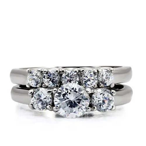 High polished (no plating) Stainless Steel Ring with AAA Grade CZ in Clear for Women Style TK098