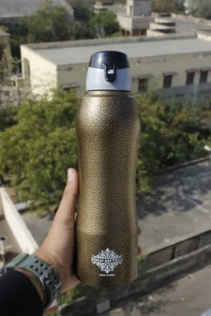 Indian Art Villa Pure Steel  Bottle Enorgonomic Design New Sipper Cap Antique Gold