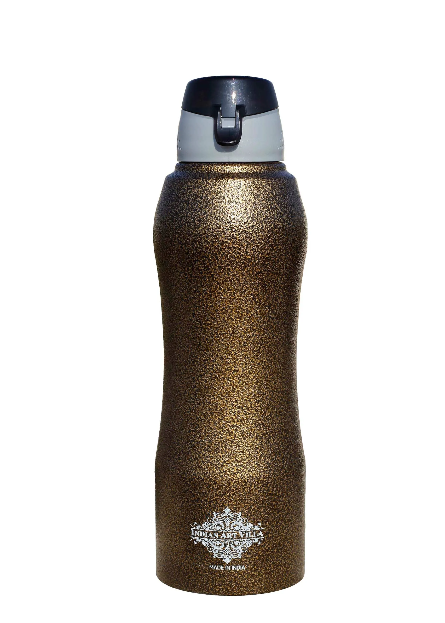 Indian Art Villa Pure Steel  Bottle Enorgonomic Design New Sipper Cap Antique Gold