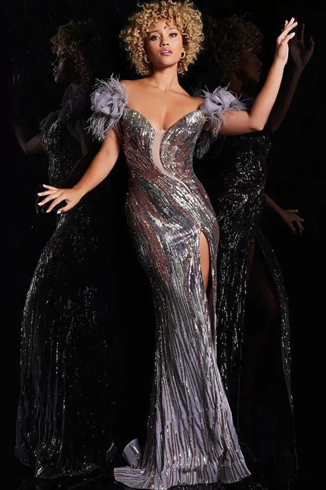 Jovani - 38679 - High Slit Sequin Embellished Evening Gown