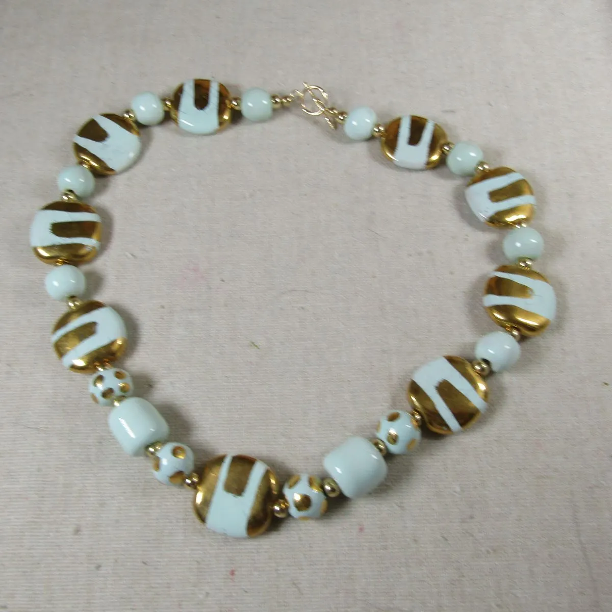 Kazuri Necklace Handmade Aqua & Gold Beads