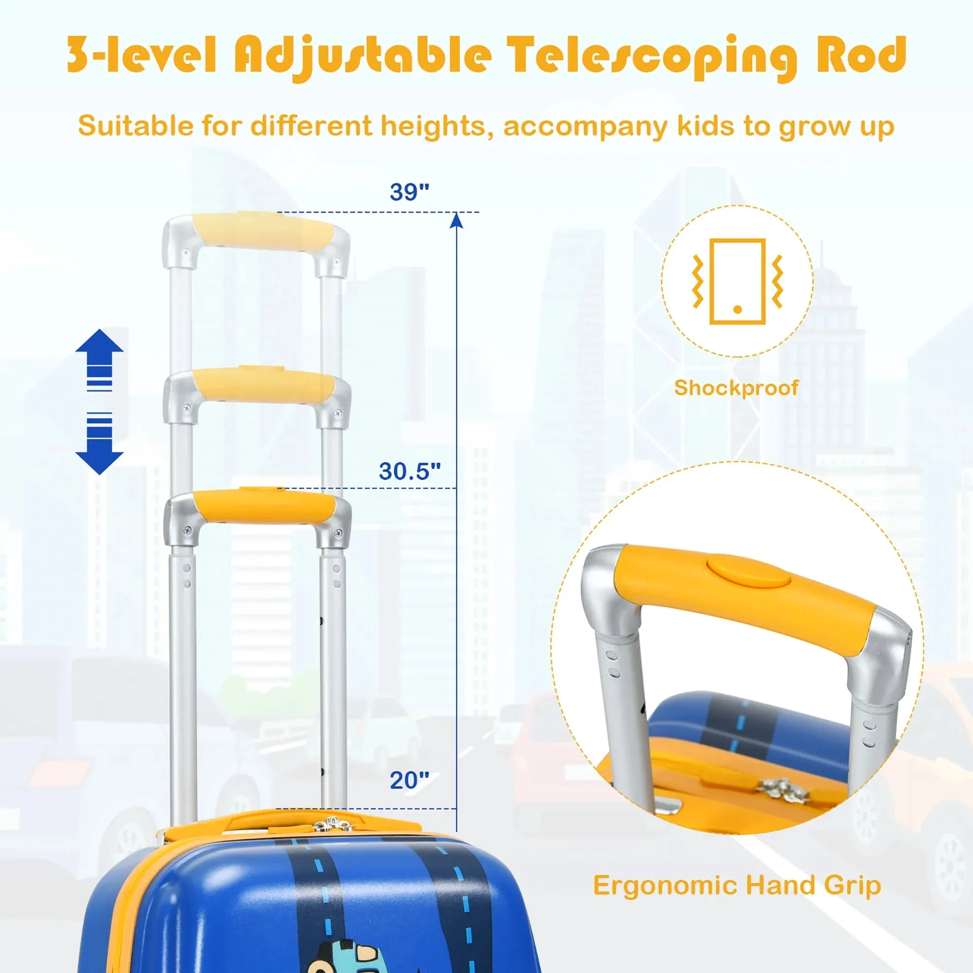 Kids Travel Companion: 2PC Carry-On Luggage Set - 12'' Backpack & 18'' Rolling Suitcase